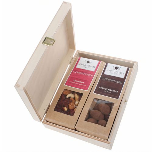 2 Premium Snacks in der Birkenholzbox (Art.-Nr. CA538536) - Ab 50 Stück mit Ihrem Branddruck au...