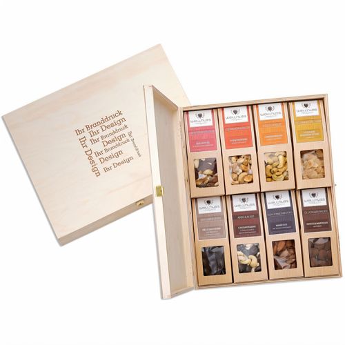 8 Premium Snacks in der Birkenholzbox (Art.-Nr. CA869690) - Ab 50 Stück mit Ihrem Branddruck au...
