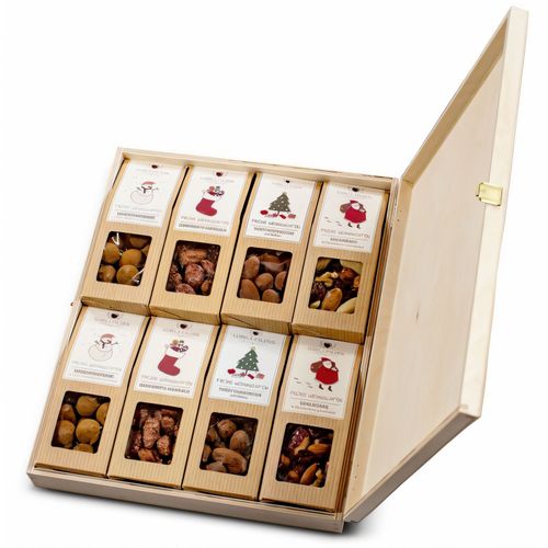 8 Weihnachts-Snacks in der Birkenholzbox (Art.-Nr. CA899443) - Ab 50 Stück mit Ihrem Branddruck au...