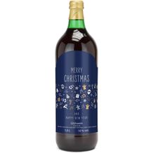 Glühwein - Flasche grün, 1 l - Motiv: Merry Christmas (blau) (gold) (Art.-Nr. CA353032)