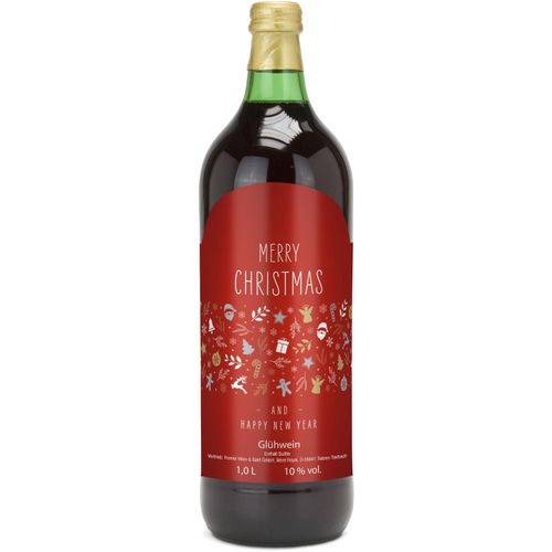 Glühwein - Flasche grün, 1 l - Motiv: Merry Christmas (rot) (Art.-Nr. CA603914) - Was passt besser in die besinnliche...
