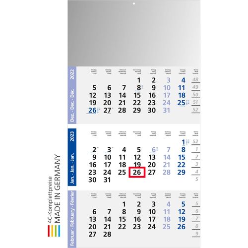 Logic 3 Post Bestseller (Art.-Nr. CA028168) - Einblatt-Kalender mit drei Monaten auf...