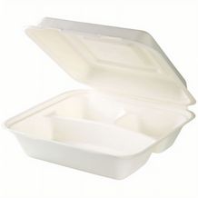 Zuckerrohr-Menü-Behälter 23, 8 x 23, 9 x 8, 1 cm, 3 Kammern, Klappdeckel, rechteckig [250er Pack] (weiß) (Art.-Nr. CA719662)