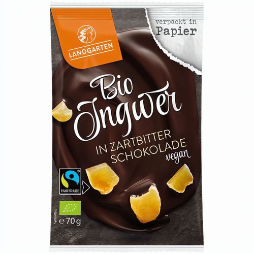 Bio Ingwer in Zartbitterschokolade (70g) (Art.-Nr. CA505892) - Kandierte Ingwerstücke umhüllt von Zar...