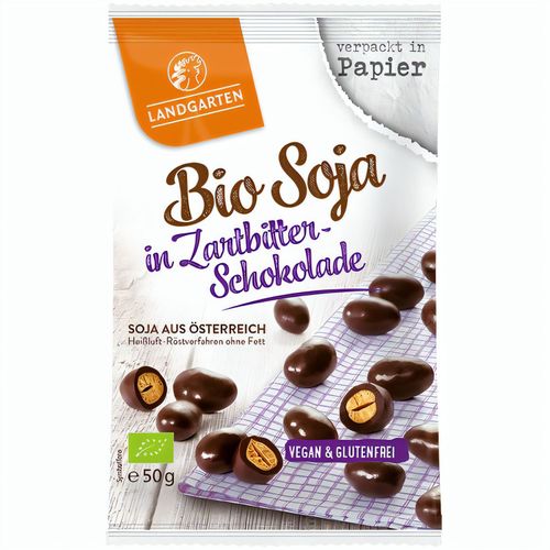 Bio Soja in Zartbitterschokolade (50g) (Art.-Nr. CA559656) - Geröstete Sojabohnen umhüllt von Zartb...