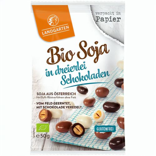 Bio Soja in dreierlei Schokoladen (50g) (Art.-Nr. CA721578) - Geröstete und gesalzene Sojabohne...