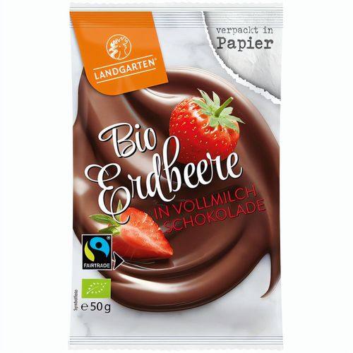 Bio Erdbeere in Vollmilch Schokolade (50g) (Art.-Nr. CA821491) - Gefriergetrocknete Erdbeerstücke umhül...