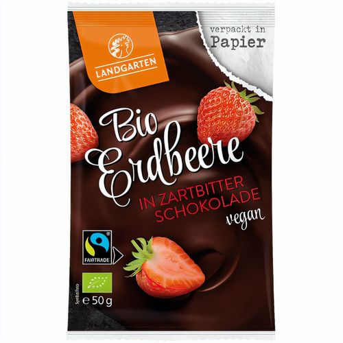 Bio Erdbeere in Zartbitter Schokolade (50g) (Art.-Nr. CA948442) - Gefriergetrocknete Erdbeerstücke umhül...