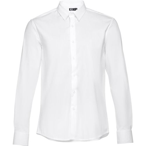 THC PARIS WH. Langärmliges Popeline-Hemd für Herren. Weiße Farbe (Art.-Nr. CA007494) - Herren langarm Popeline Hemd aus 68%...
