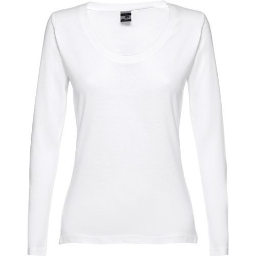 THC BUCHAREST WOMEN WH. Langärmeliges tailliertes T-Shirt für Frauen (Art.-Nr. CA046536) - Damen Langarmshirt aus 100% Strickjersey...