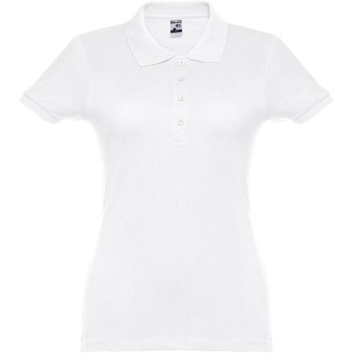 THC EVE WH. Kurzarm-Poloshirt mit Gürtel für Damen aus kardierter Baumwolle (Art.-Nr. CA099331) - Damen Poloshirt aus Piqu&eacute, Stoff...