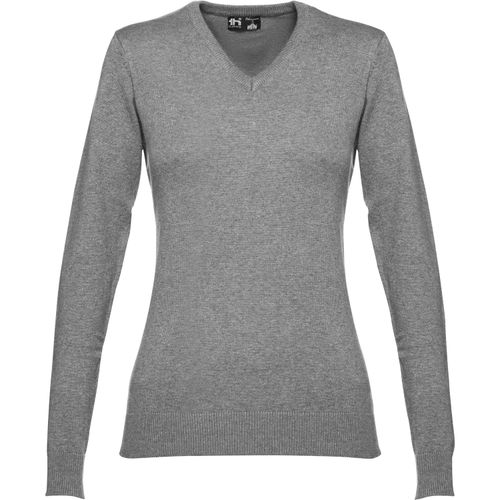 THC MILAN WOMEN. Pullover mit V-Ausschnitt für Damen aus Baumwolle und Polyamid (Art.-Nr. CA139823) - Damen Pullover mit V-Ausschnitt aus 70%...