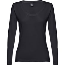 THC BUCHAREST WOMEN. Langärmeliges tailliertes T-Shirt für Frauen aus Baumwolle (Schwarz) (Art.-Nr. CA155748)