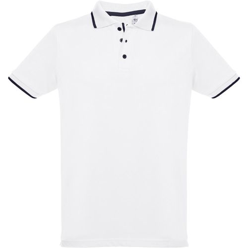 THC ROME WH. Zweifarbiges Baumwoll-Poloshirt für Männer. Weiße Farbe (Art.-Nr. CA175148) - Herren Poloshirt aus Piqué Stoff 100...