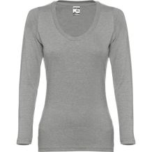 THC BUCHAREST WOMEN. Langärmeliges tailliertes T-Shirt für Frauen aus Baumwolle (hellgrau melliert) (Art.-Nr. CA177082)