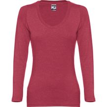 THC BUCHAREST WOMEN. Langärmeliges tailliertes T-Shirt für Frauen aus Baumwolle (Rot melliert) (Art.-Nr. CA199226)