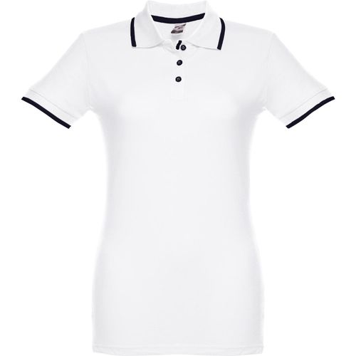 THC ROME WOMEN WH. Zweifarbiges Baumwoll-Poloshirt für Damen (Art.-Nr. CA220458) - Damen Poloshirt aus Piqué Stoff 100...