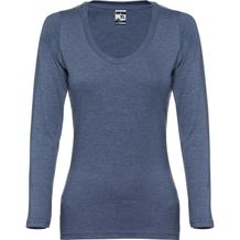 THC BUCHAREST WOMEN. Langärmeliges tailliertes T-Shirt für Frauen aus Baumwolle (blau melliert) (Art.-Nr. CA312880)