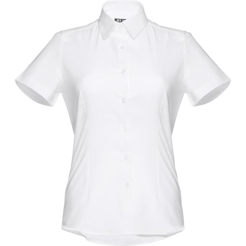 THC LONDON WOMEN WH. Kurzärmeliges Oxford-Hemd für Damen. Weiße Farbe (Art.-Nr. CA403958) - Damen kurzarm Oxford Bluse aus 70%...