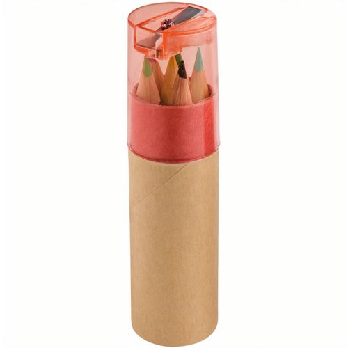 ROLS. Bleistiftbox mit 6 Buntstiften und einem Deckel mit Anspitzer (Art.-Nr. CA556929) - 6 Buntstifte in einer runden Kartonschac...