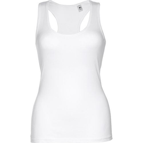 THC TIRANA WH. Ärmelloses Damen-T-Shirt aus Baumwolle. Farbe Weiß (Art.-Nr. CA652371) - Damen Tank Top aus 100% Strickjersey...