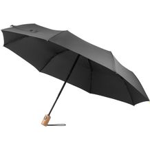 RIVER. Faltbarer Regenschirm aus rPET mit Holzgriff (Schwarz) (Art.-Nr. CA726497)
