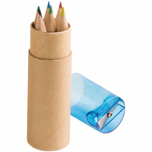 ROLS. Bleistiftbox mit 6 Buntstiften und einem Deckel mit Anspitzer (Art.-Nr. CA956838) - 6 Buntstifte in einer runden Kartonschac...