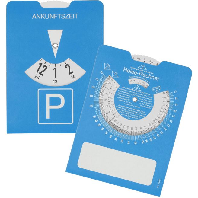 Papp-Parkscheibe "Reise-Rechner"