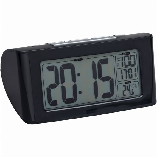 eine schwarze weckeruhr mit weißem hintergrund FLY (Bild 1)