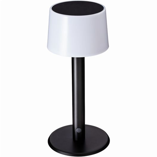 eine schwarze und weiße lampe auf einem schwarzen sockel Wiederaufladbare Tischlampe (Bild 1)
