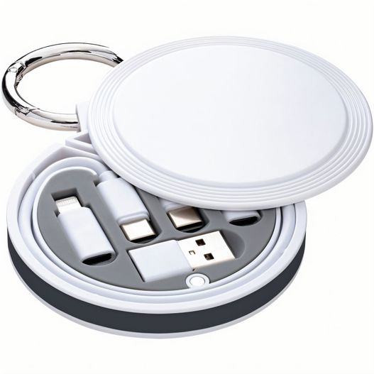 ein weißes gerät mit einer schlüsselkette und einem ladegerät 6-in-1 Ladekabel (Bild 1)