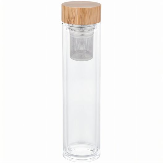 ein glas teekanne mit holzdeckel Glasflasche mit Teesieb (Bild 1)