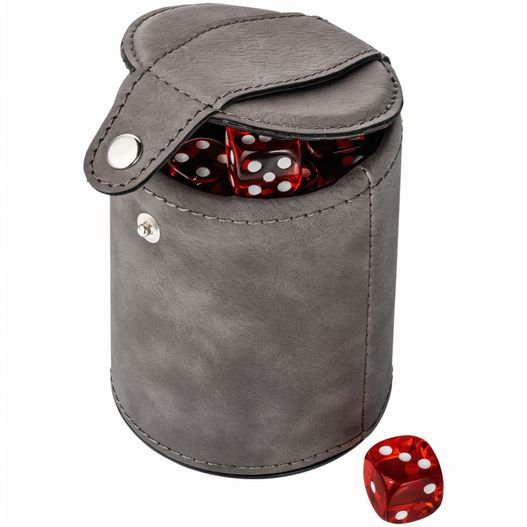 eine würfeltasche mit würfel darin und ein paar würfel Knobelbecher mit 5 Würfeln (Bild 1)