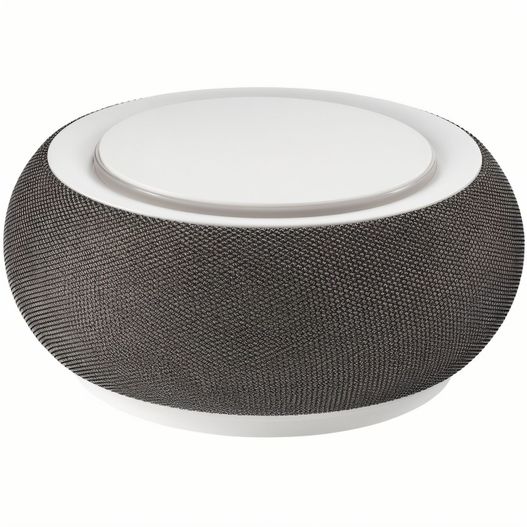 ein schwarzer und weißer lautsprecher sitzt auf einem weißen teller Wireless Lautsprecher inkl 10 Watt Wireless Charger REEVES-DOTHAN (Bild 1)