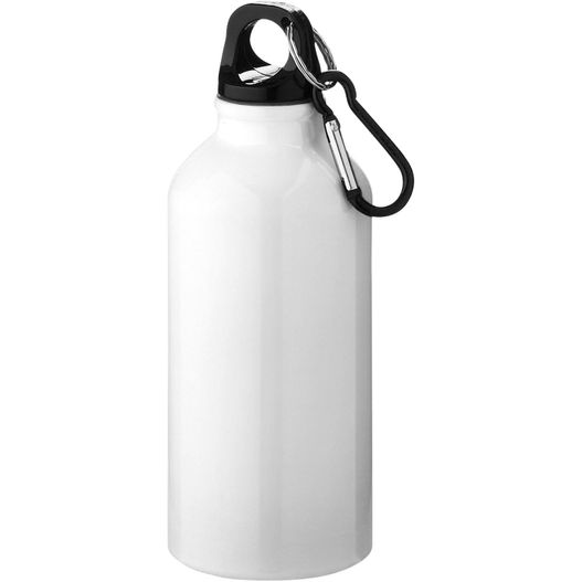 eine weiße wasserflasche mit schwarzem griff Oregon 400 ml Aluminium Trinkflasche mit Karabinerhaken (Bild 1)