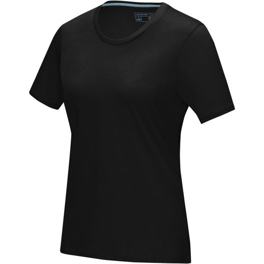 ein schwarzes hemd mit einem blauen streifen auf der brust Azurite T-Shirt aus GOTS-zertifizierter Bio-Baumwolle für Damen (Bild 1)