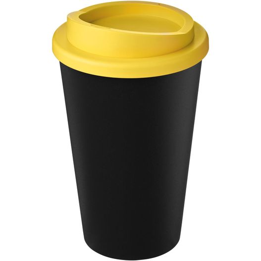 eine schwarze und gelbe tasse mit einem deckel Americano® Eco 350 ml recycelter Becher (Bild 1)