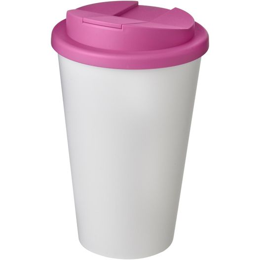 eine weiße tasse mit einem rosa deckel Americano® 350 ml Isolierbecher mit auslaufsicherem Schraubverschluss (Bild 1)
