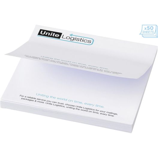 eine weiße visitenkarte mit blauem logo Sticky-Mate® Haftnotizen 100 x 100 mm (Bild 1)