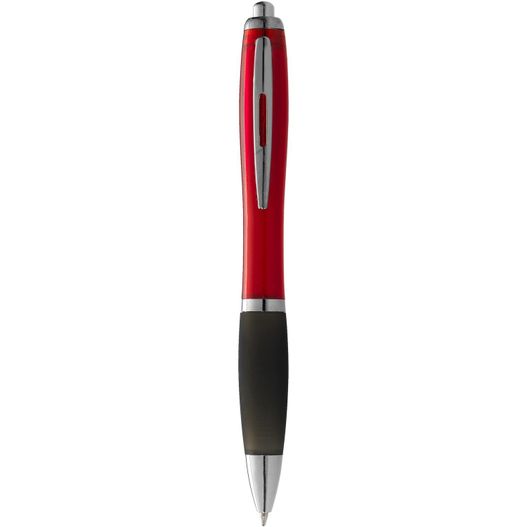 ein roter stift mit schwarzer spitze und silberner spitze Nash Kugelschreiber farbig mit schwarzem Griff (schwarze Mine) (Bild 1)
