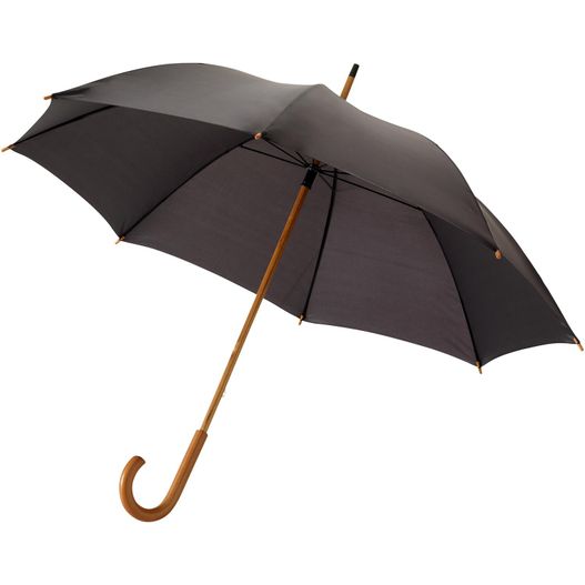 ein schwarzer schirm mit einem hölzernen griff auf weißem hintergrund Jova 23" Regenschirm mit Holzstange und -griff (Bild 1)