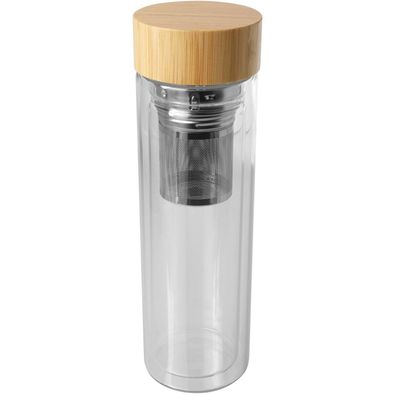 Produktabbildung Bailey 400 ml Flasche aus Borosilikatglas mit Infuser und Bambusdeckel Bailey 400 ml Flasche aus Borosilikatglas mit Infuser und Bambusdeckel