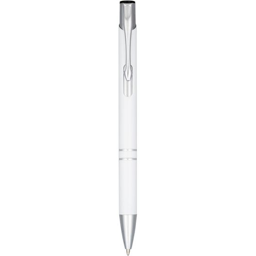 ein stift mit einer metallspitze und einem weißen körper Moneta Druckkugelschreiber aus eloxiertem Aluminium (schwarze Mine) (Bild 1)