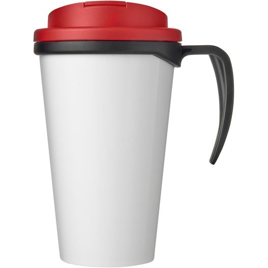 eine weiße und rote kaffeetasse mit schwarzem griff Brite-Ameriano® Grande 350 ml Isolierbecher mit auslaufsicherem Schraubverschluss (Bild 1)
