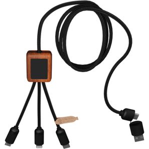 SCX.design C38 40W 5-in-1 Ladekabel aus rPET in quadratischem Bambusgehäuse mit Leuchtlogo