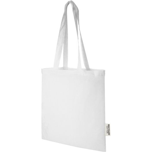 eine weiße tasche mit einem weißen griff Madras 140 g/m² Baumwoll Tragetasche aus GRS recycelter Baumwolle, 7L (Bild 1)