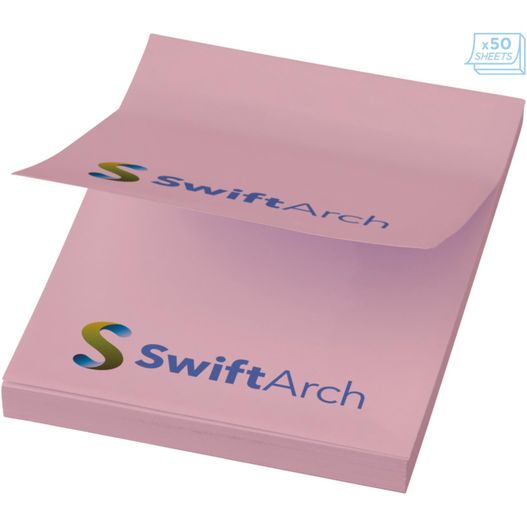 ein rosa klebrigen pad mit einem logo auf ihm Sticky-Mate® Haftnotizen 50 x 75 mm (Bild 1)