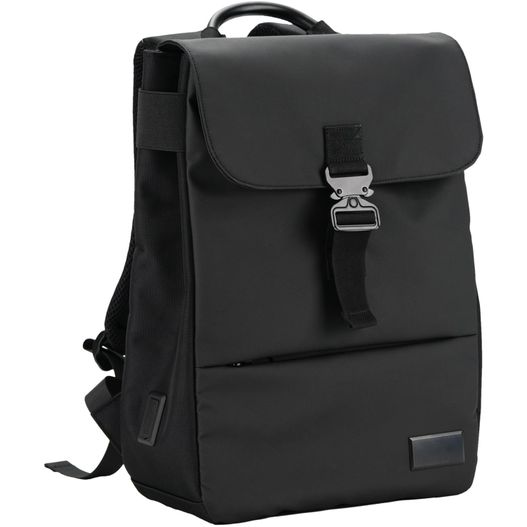 ein schwarzer rucksack mit einer metallschnalle auf der vorderseite SCX.design L11 rPET Business City Rucksack (Bild 1)