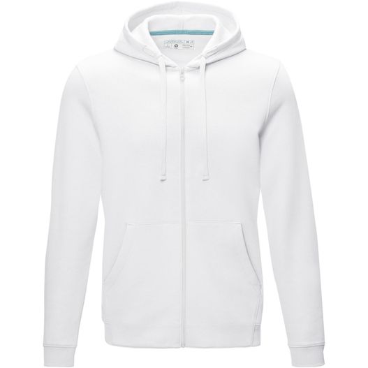 ein weißer reißverschluss hoodie mit einem blauen logo auf der vorderseite Ruby Hoodie mit durchgehendem Reißverschluss aus Bio-Material für Herren (Bild 1)