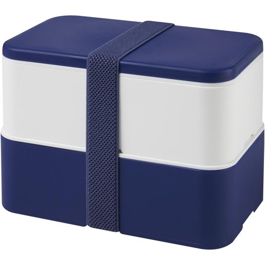 eine blaue und weiße lunchbox mit einem blauen armband MIYO Doppel-Lunchbox (Bild 1)